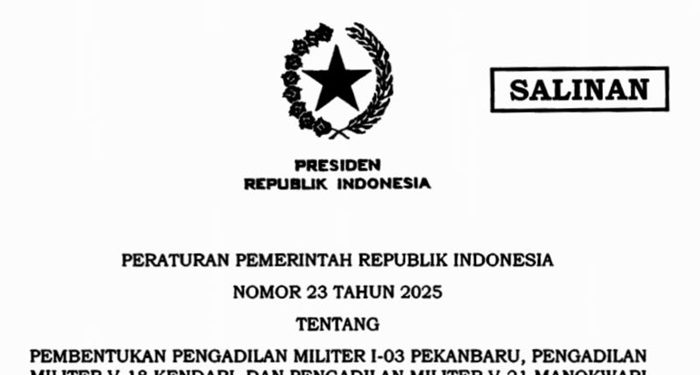 Presiden Teken Peraturan Pemerintah Pembentukan Lima Pengadilan Militer Baru